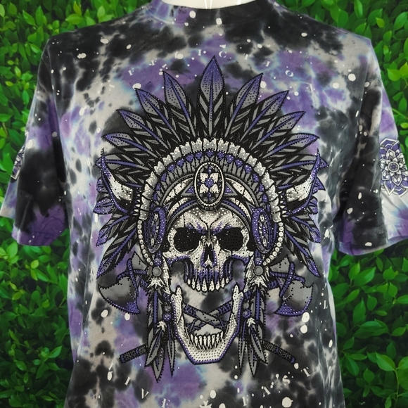 Affliction Men's Black Label Rhinestone Skull T-shirt - Size: XL- Tie-dye - NWT - Picture 3 of 10